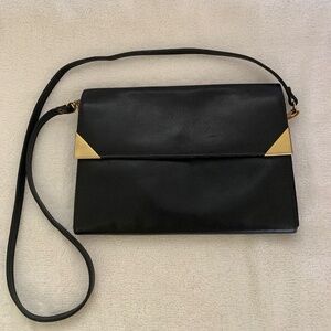 Vintage Black  Italian Leather Shoulder Bag/ Clutch